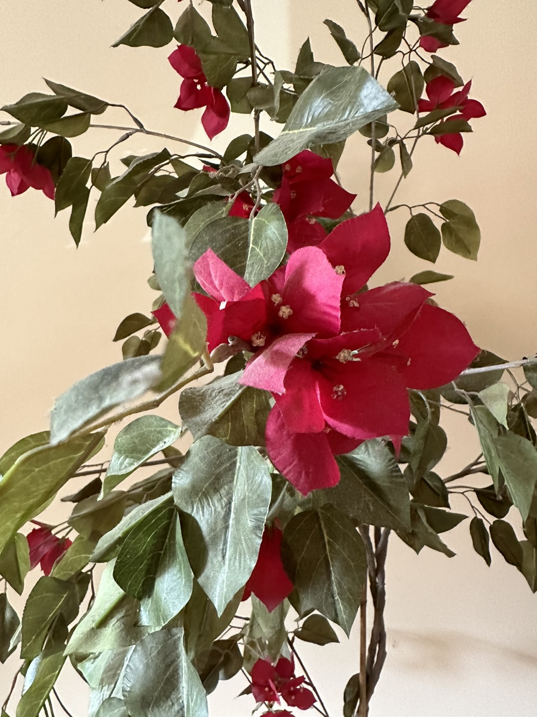 Artificial Red Flowers, Green Leaves 6 Ft Tree in White Pot - photo 3