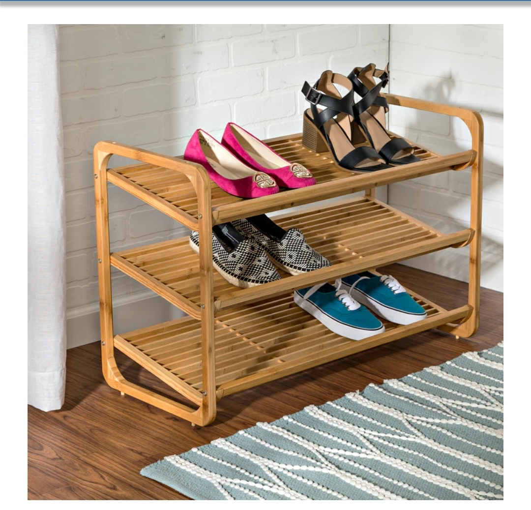 natural bamboo 3 shelf shoe rack thumbnail