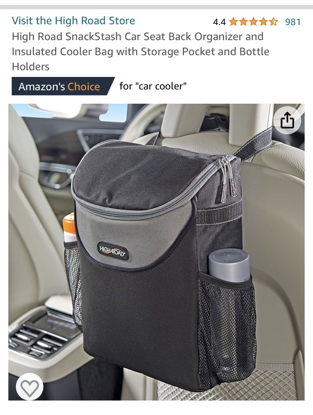Insulated car cooler bag