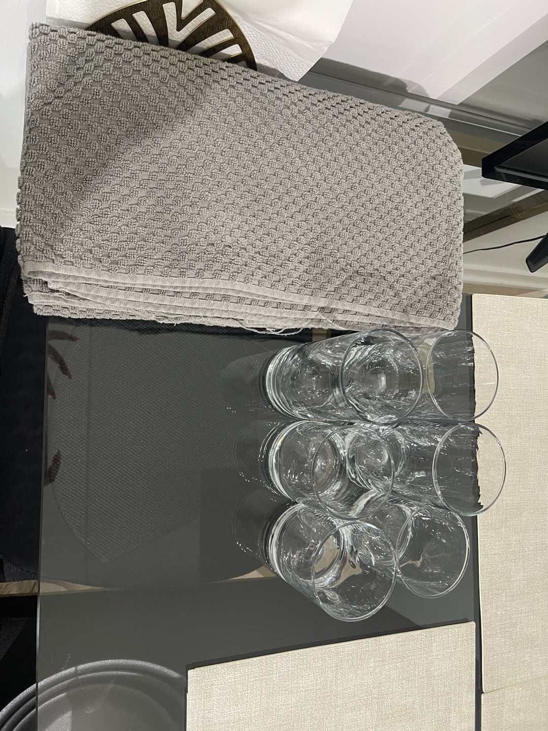 gray quickdry towel and 6 glasses thumbnail