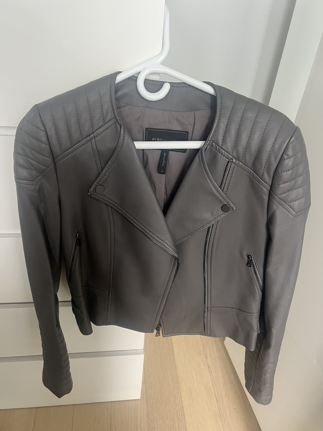 BCBG grey leather jacket