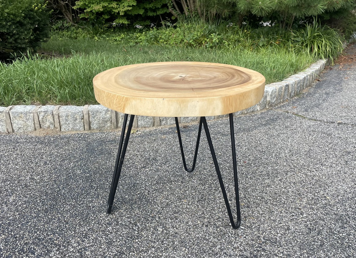 Natural Wood Large Cross Cut Side Table with Iron Hairpin Legs - photo 2