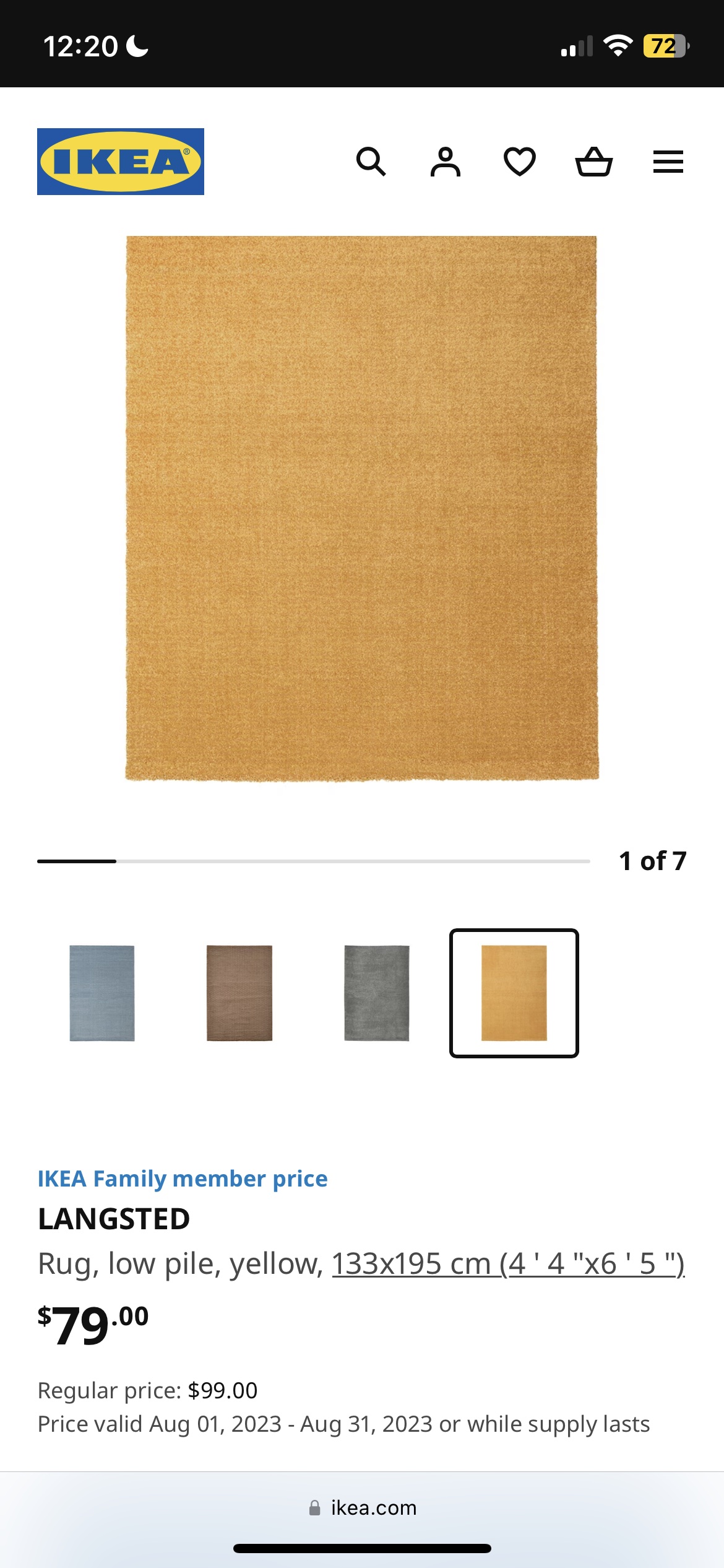 Ikea ANGSTED Rug yellow