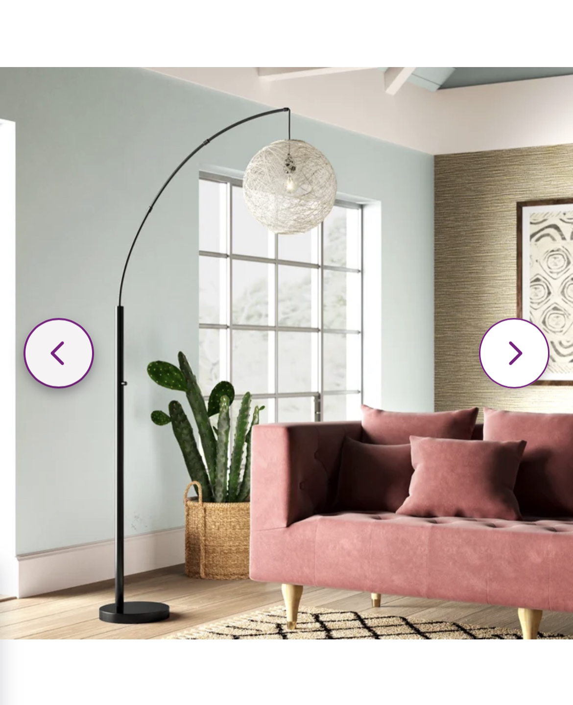 76.5" Arched Floor Lamp With Rattan Sphere - photo 2