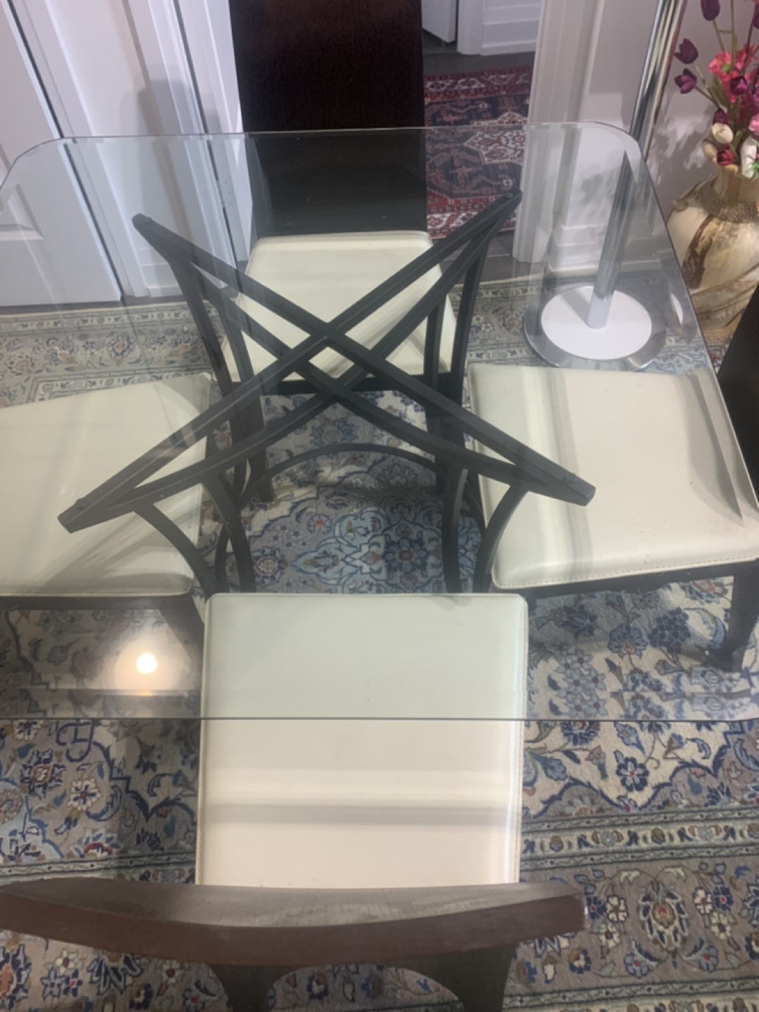 Glass top dinner table for 4 + 4 extra chairs (different ) - photo 4