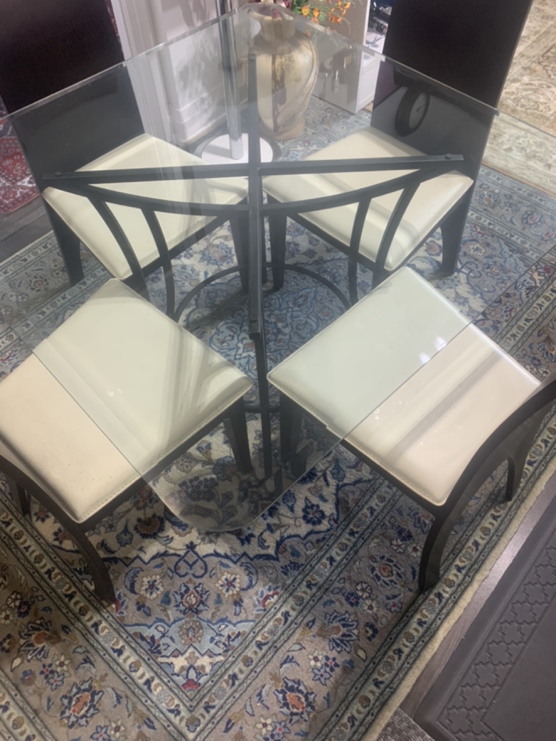 Glass top dinner table for 4 + 4 extra chairs (different ) - photo 3