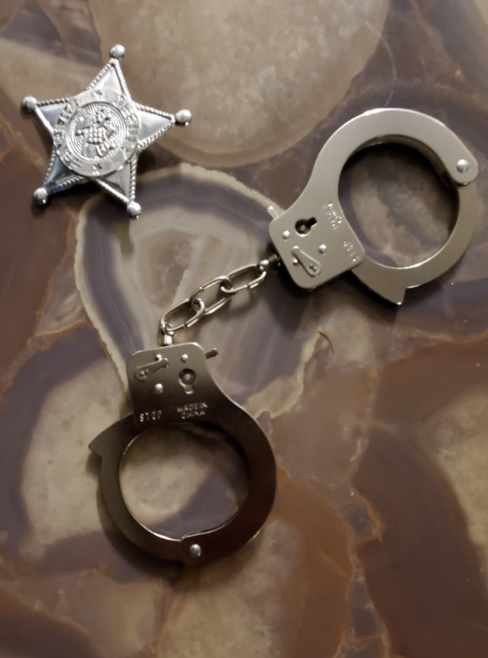 Costume Metal cuff and plastic Sheriff button