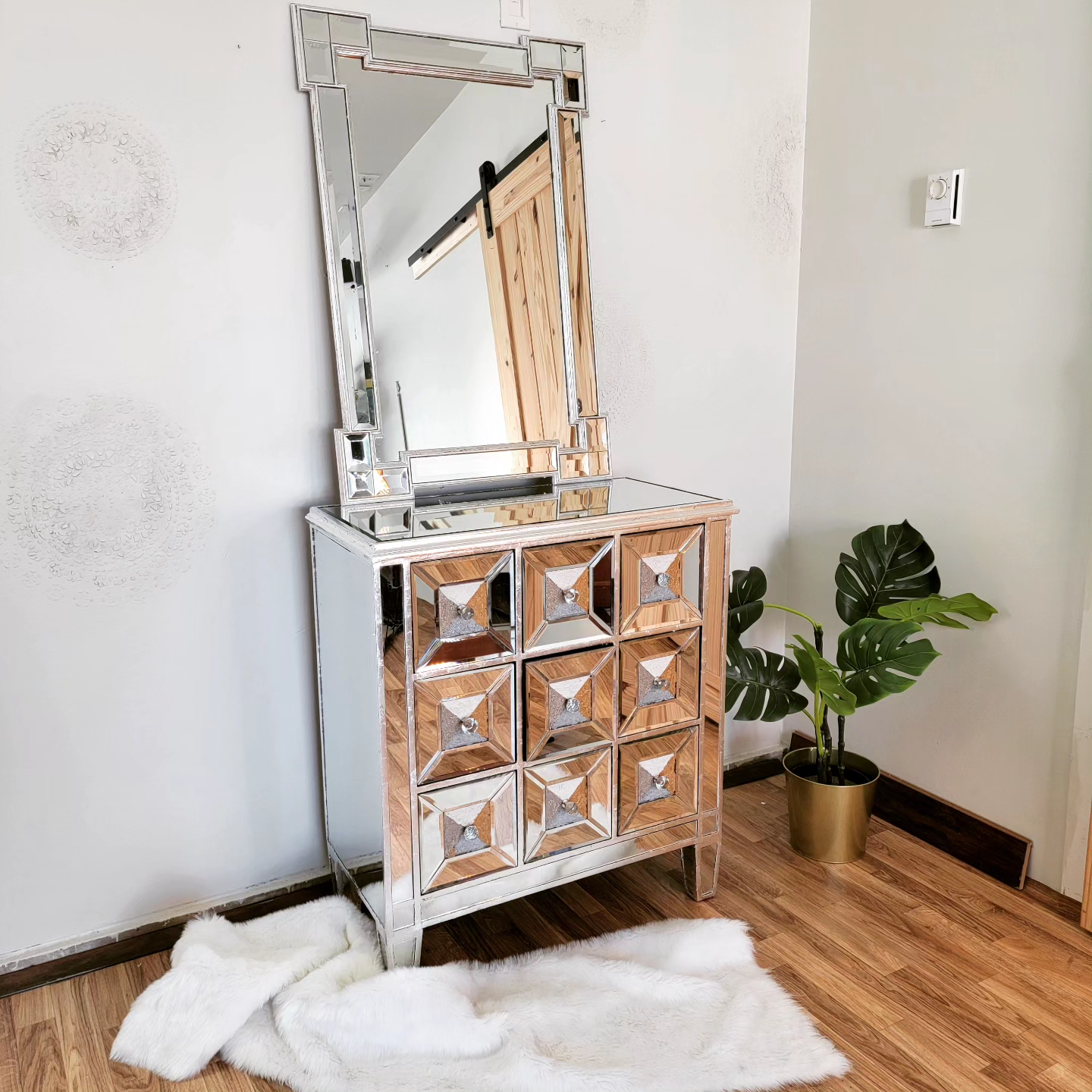 Mirrored Chest Of Drawers and Mirror Set
