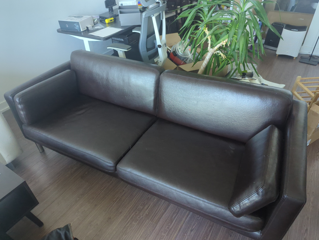 moving sale, leather couch