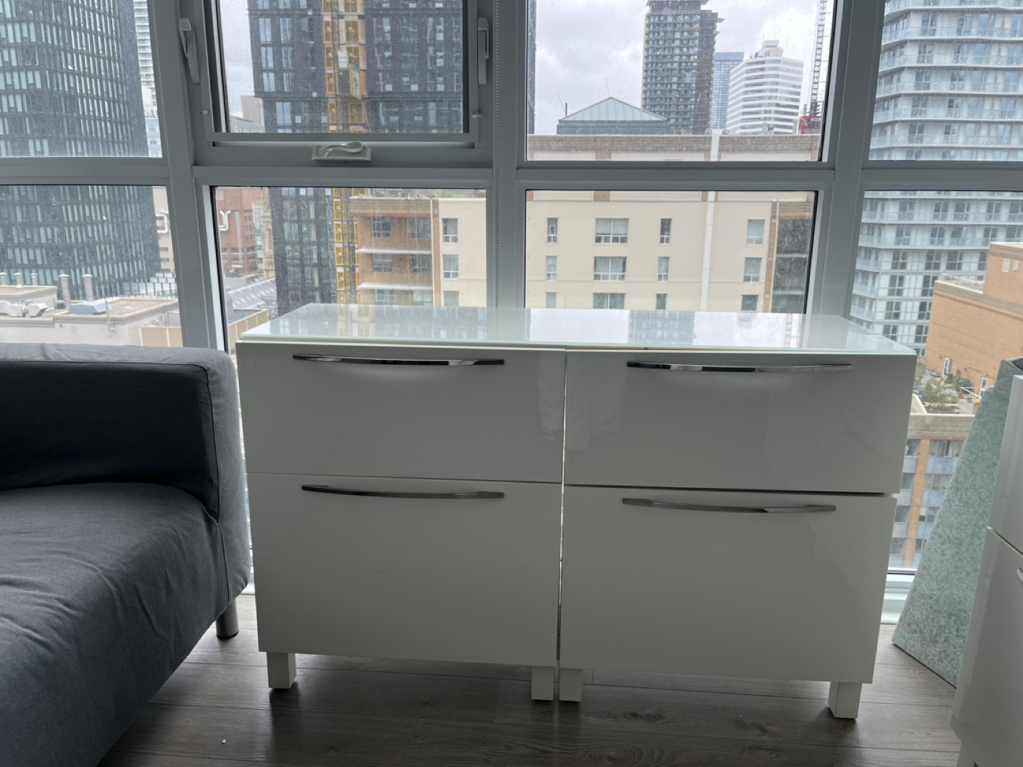 Must go today-IKEA Besta Custom Built with Glass Top, $100 obo