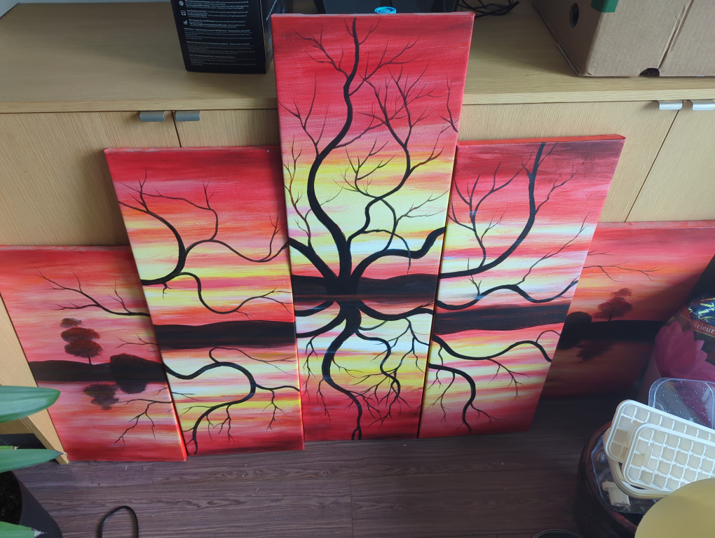 Red tree oil painting