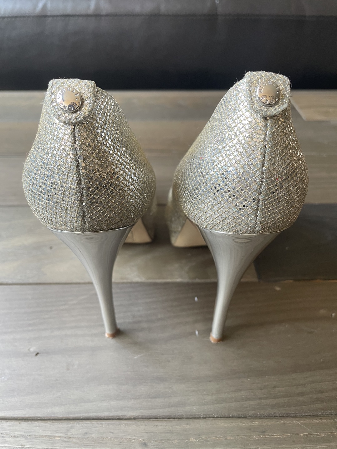 Michael Kors York Evening Sparkly Silver peep toe pump image indicator(3)