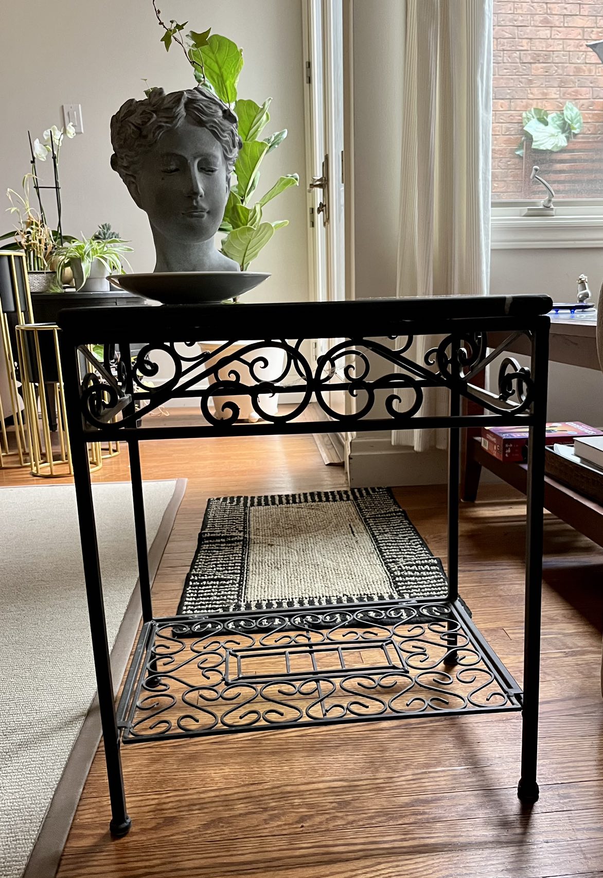 polished stone and metal side/accent table