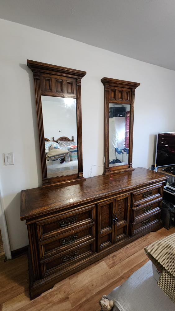 Mid-Century Solid Wood Mirrored Dressor