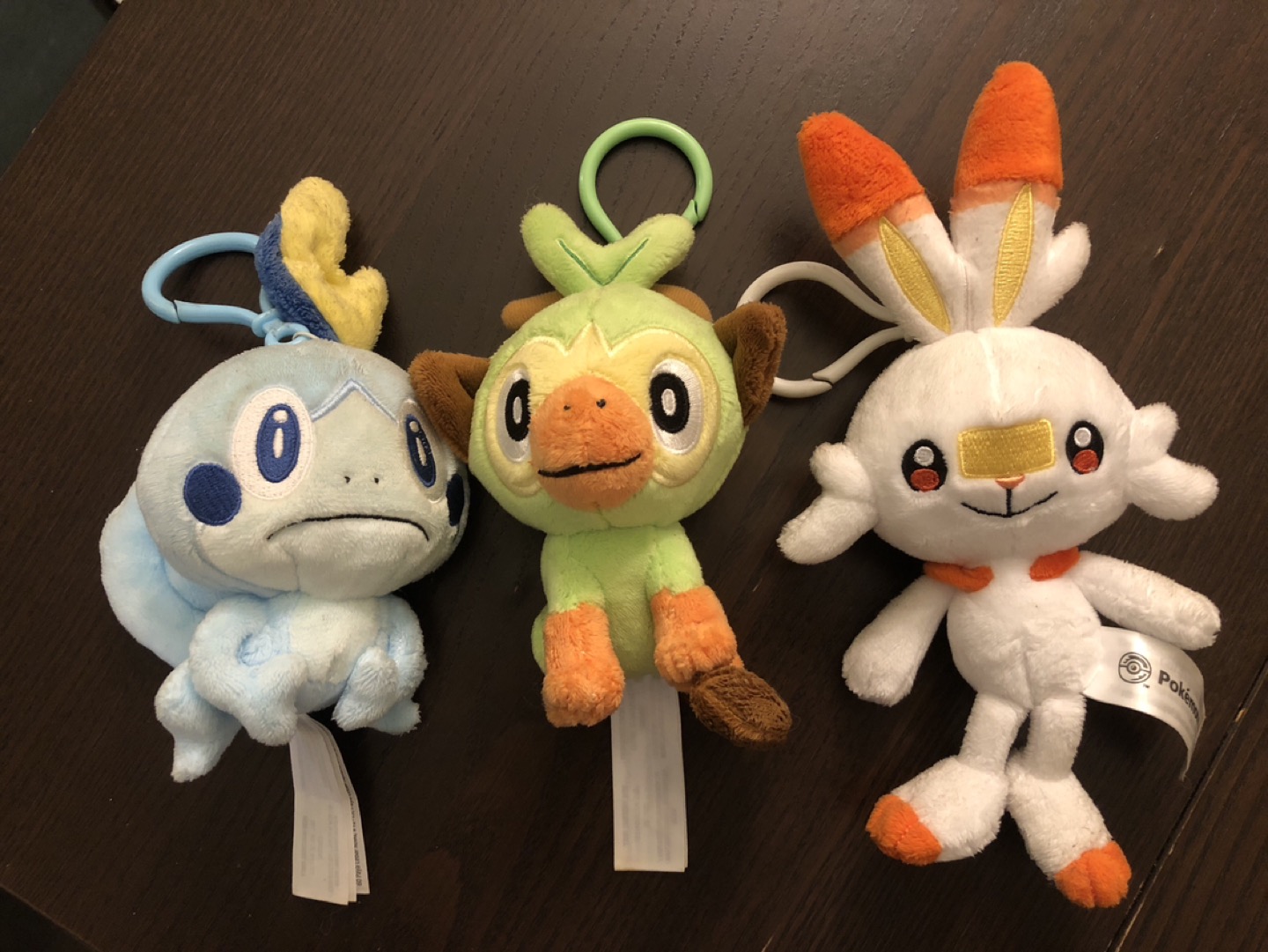 3 Pokemon Plushies with Hooks for hanging on bags