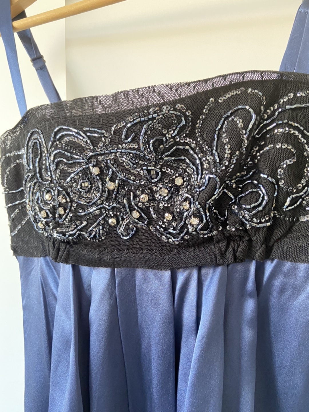 BCBG black beaded empire waist silk thin strap dress size 0 image indicator(2)