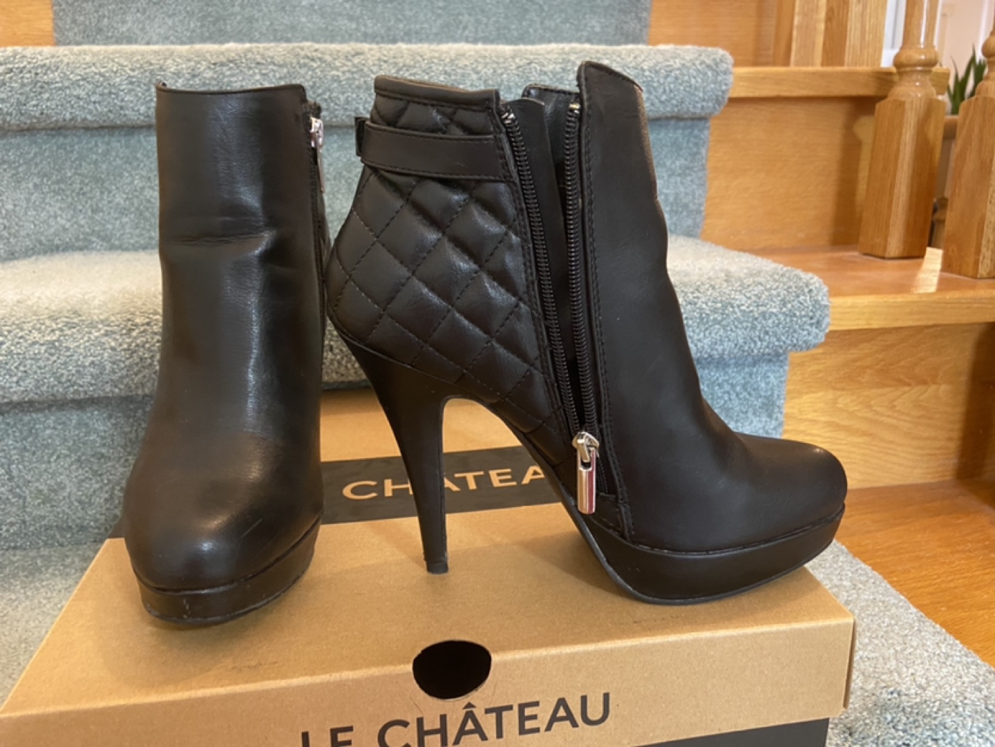 Le Chateau Black Faux Leather Heel Boots image indicator(9)