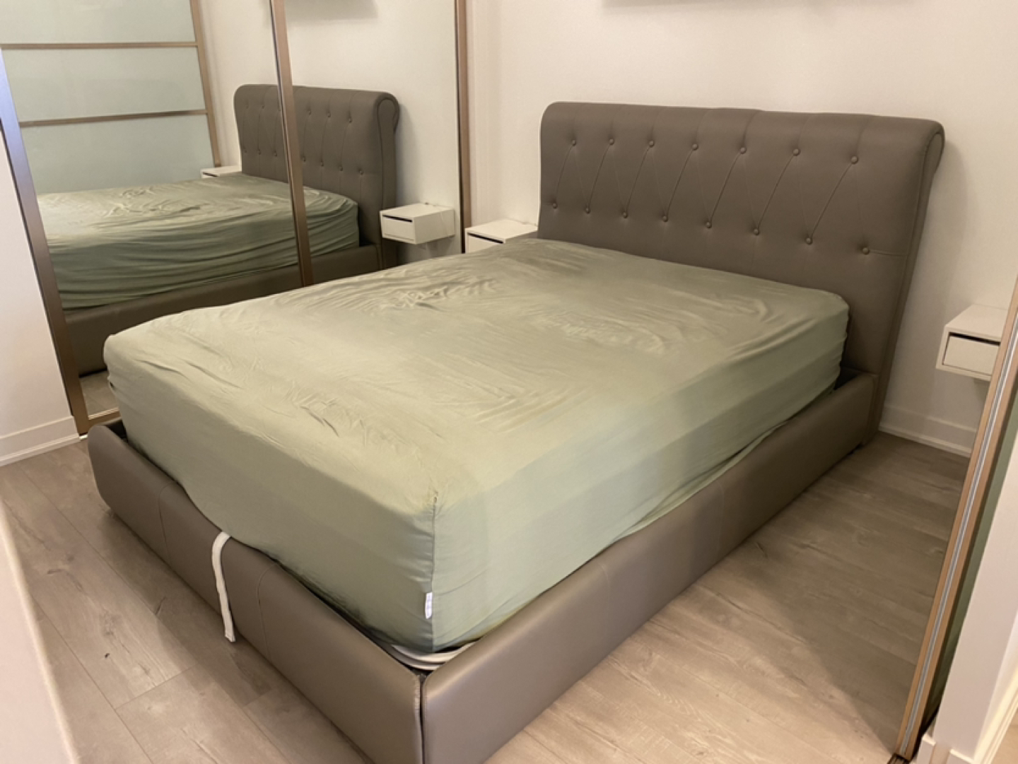 Grey Italian leather queen bed frame hydraulic lift storage bed