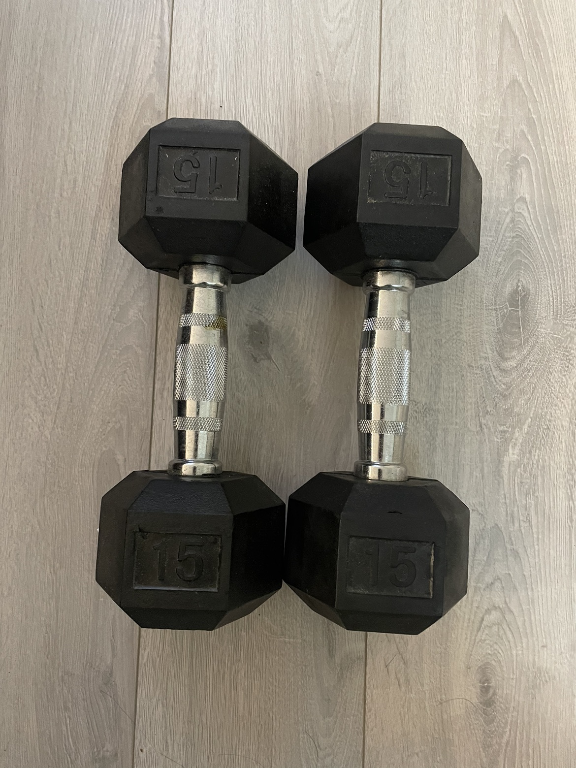 Rubber Hex Dumbbells 1 pair (15 LB)