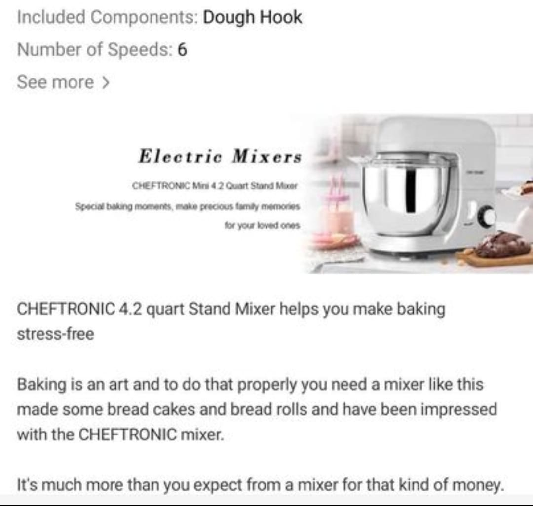 Cheftronic Stand Mixer 4.2 qt 6 speeds - photo 3