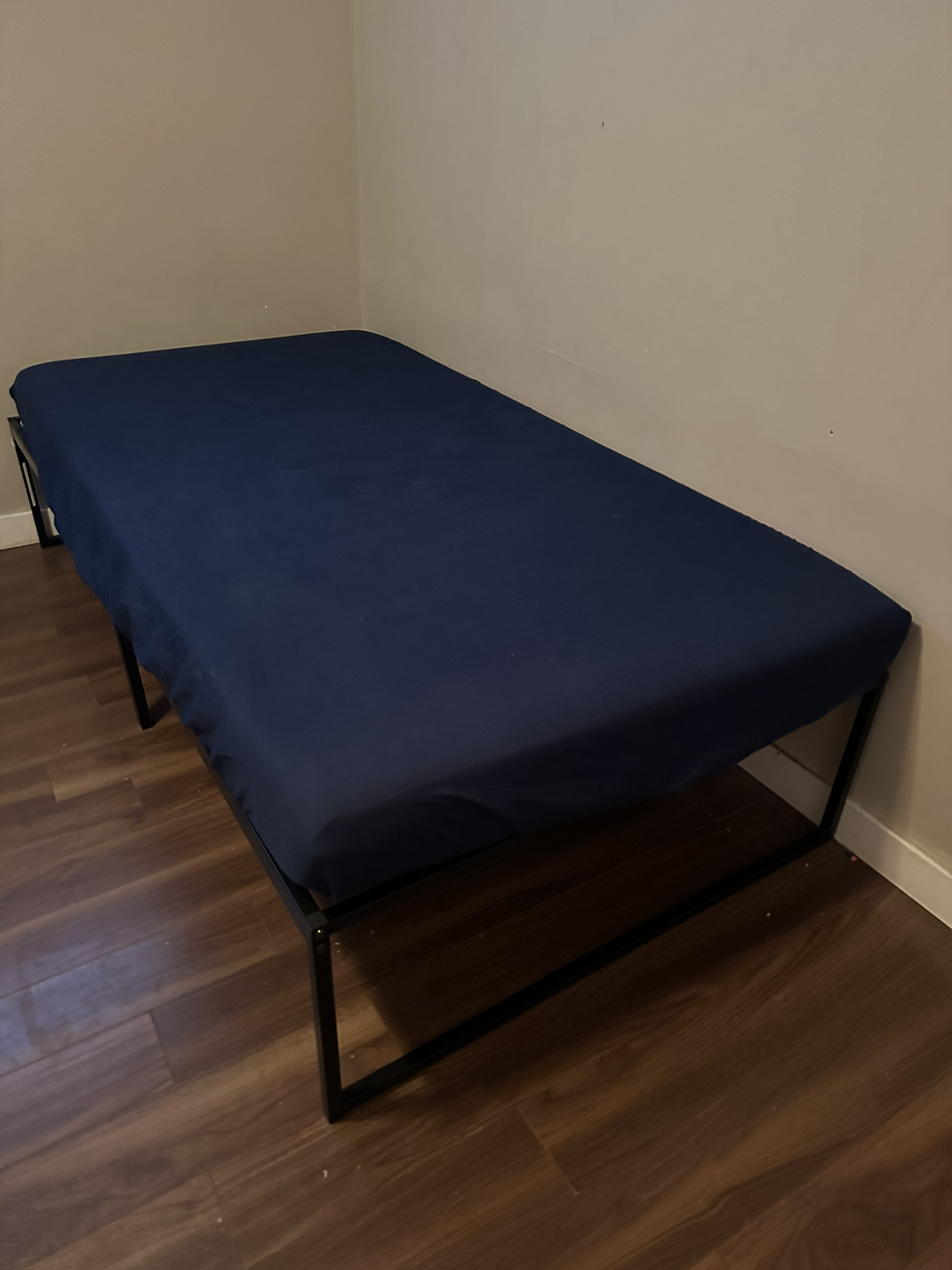 Single platform bed + mattress + pillow