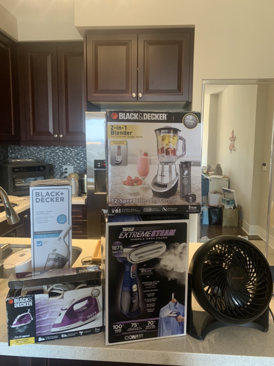 Some appliances (steam iron, iron, blender, vacuum, fan)