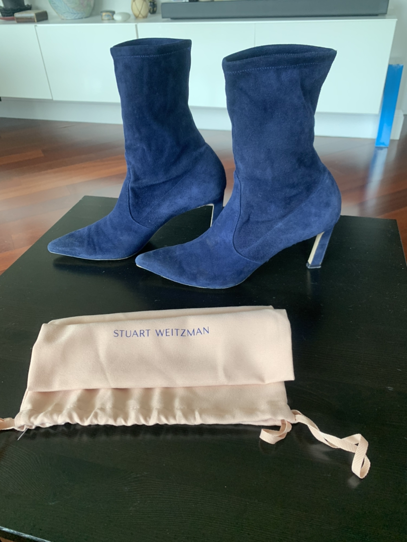 Stuart Weitzman Blue Suede Ankle Booties Sz 9 thumbnail
