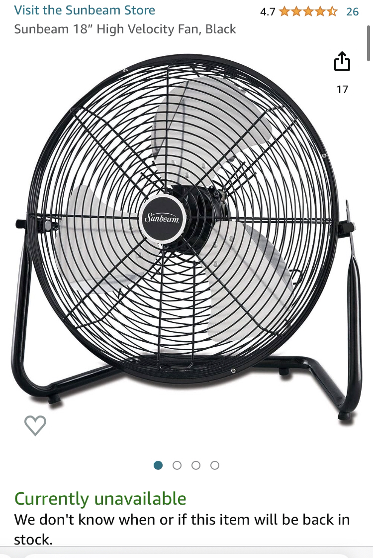 Fan- Sunbeam Super velocity fan, 18 inch