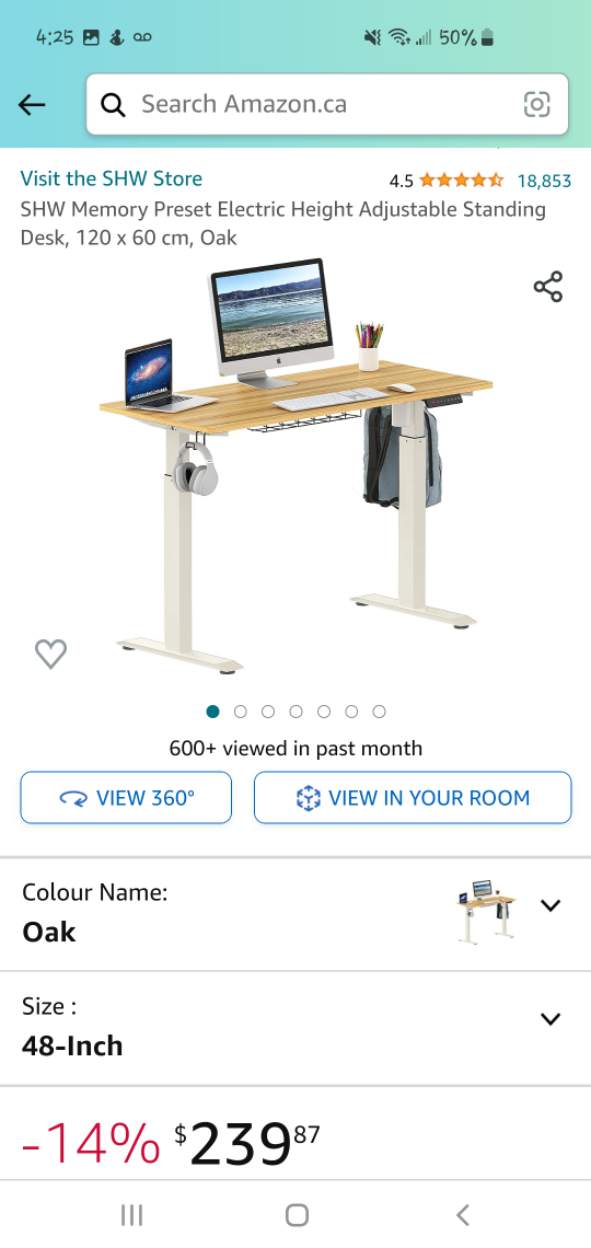 SHW Memory Preset Electric Height Adjustable Standing