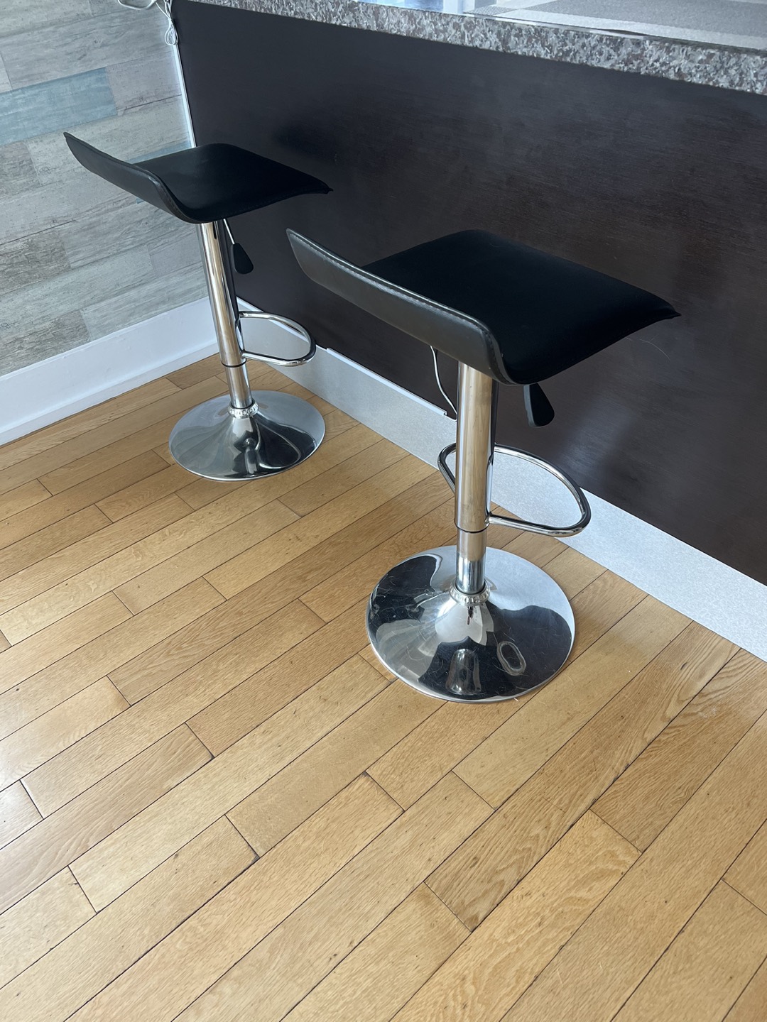 Two Adjustable-Height Black Barstools - photo 2