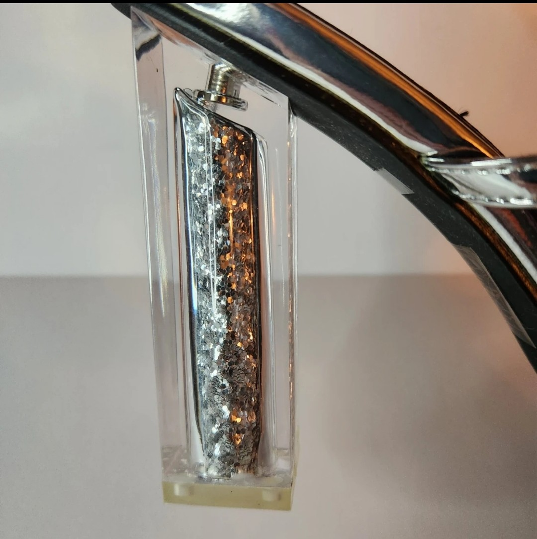 SEXY SILVER GLITTER LUCITE STRAPPY HEELS WOMEN'S 9 image indicator(5)