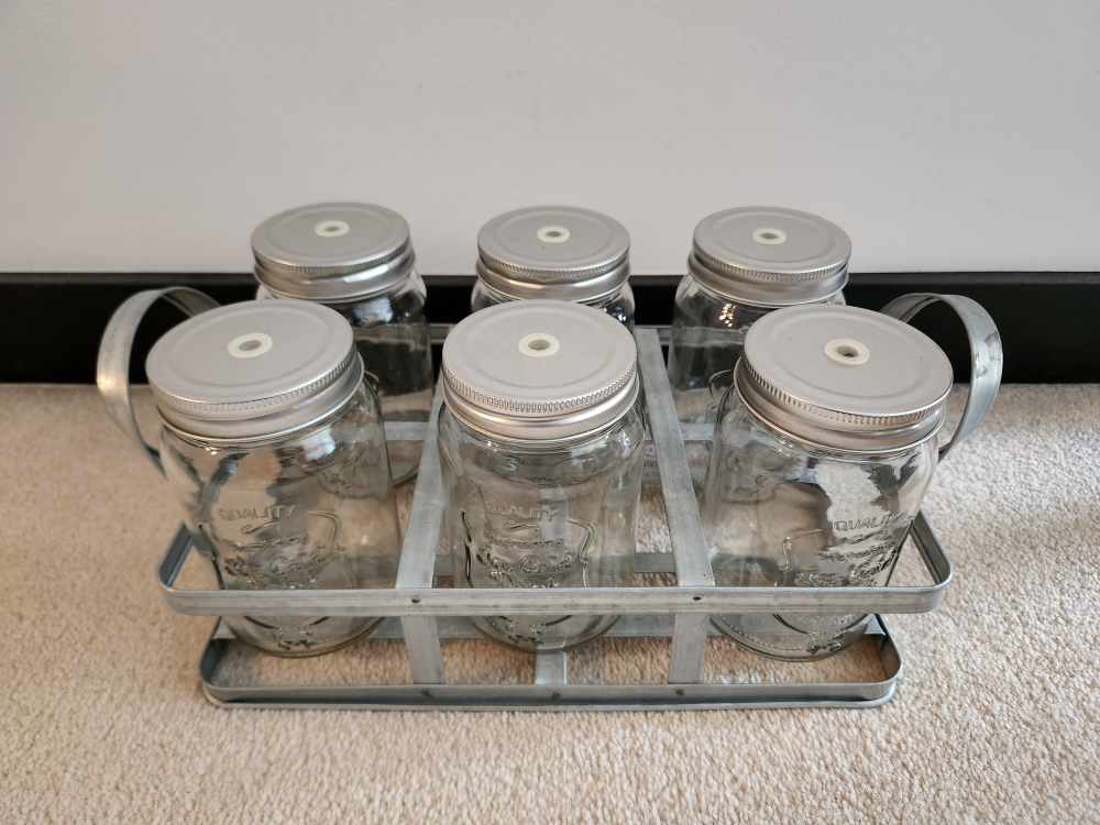 #freecycle a set of 6 drinking Mason jars with metal tray thumbnail
