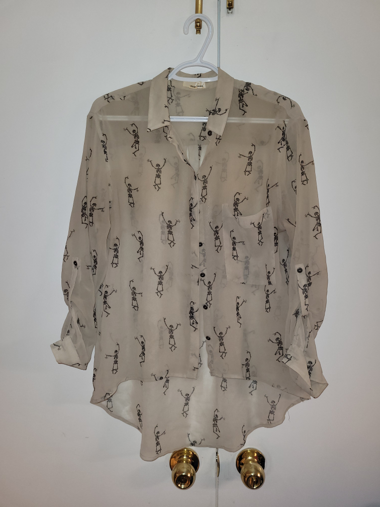 beige sheer skeleton button-up shirt thumbnail