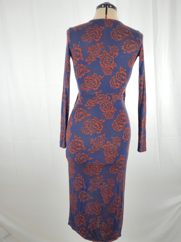 Forever 21 Small Blue & Red Bodycon Floral Wrap Dress - photo 3