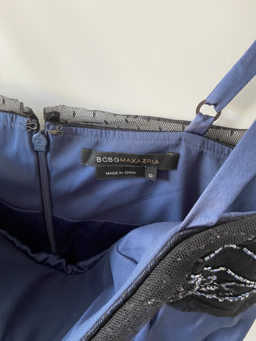 BCBG black beaded empire waist silk thin strap dress size 0 image indicator(4)