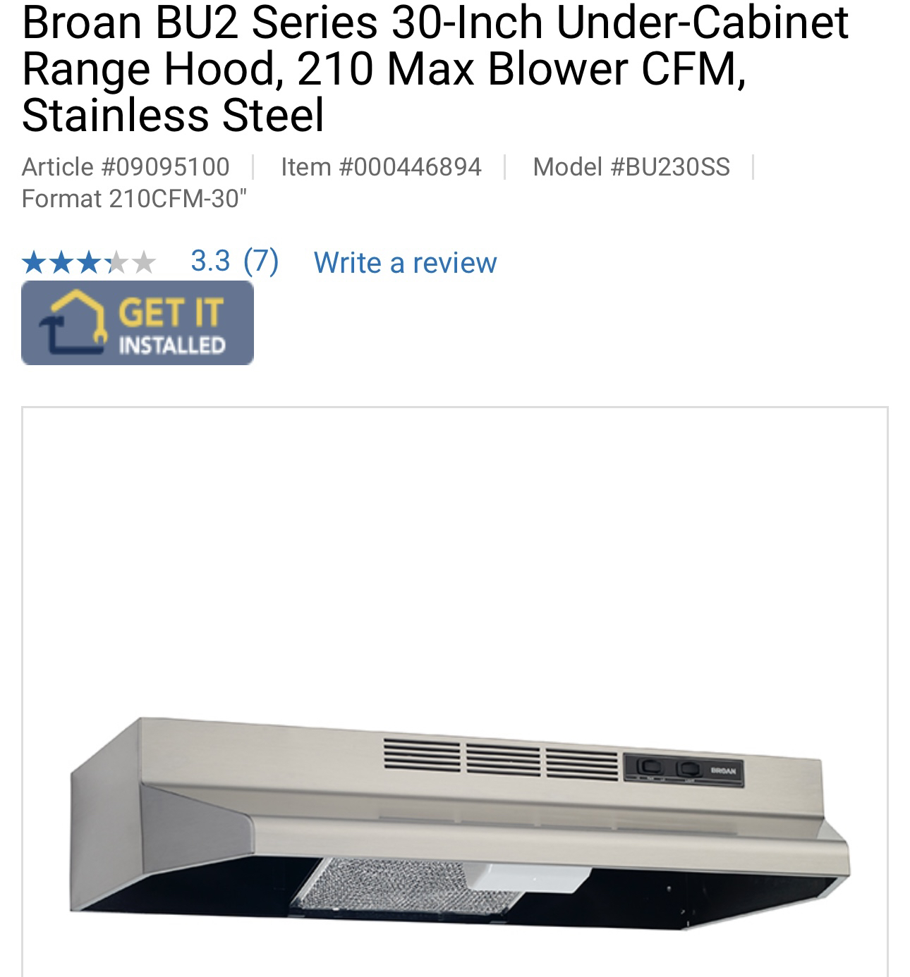 Broan Cabinet Range Hood - photo 3
