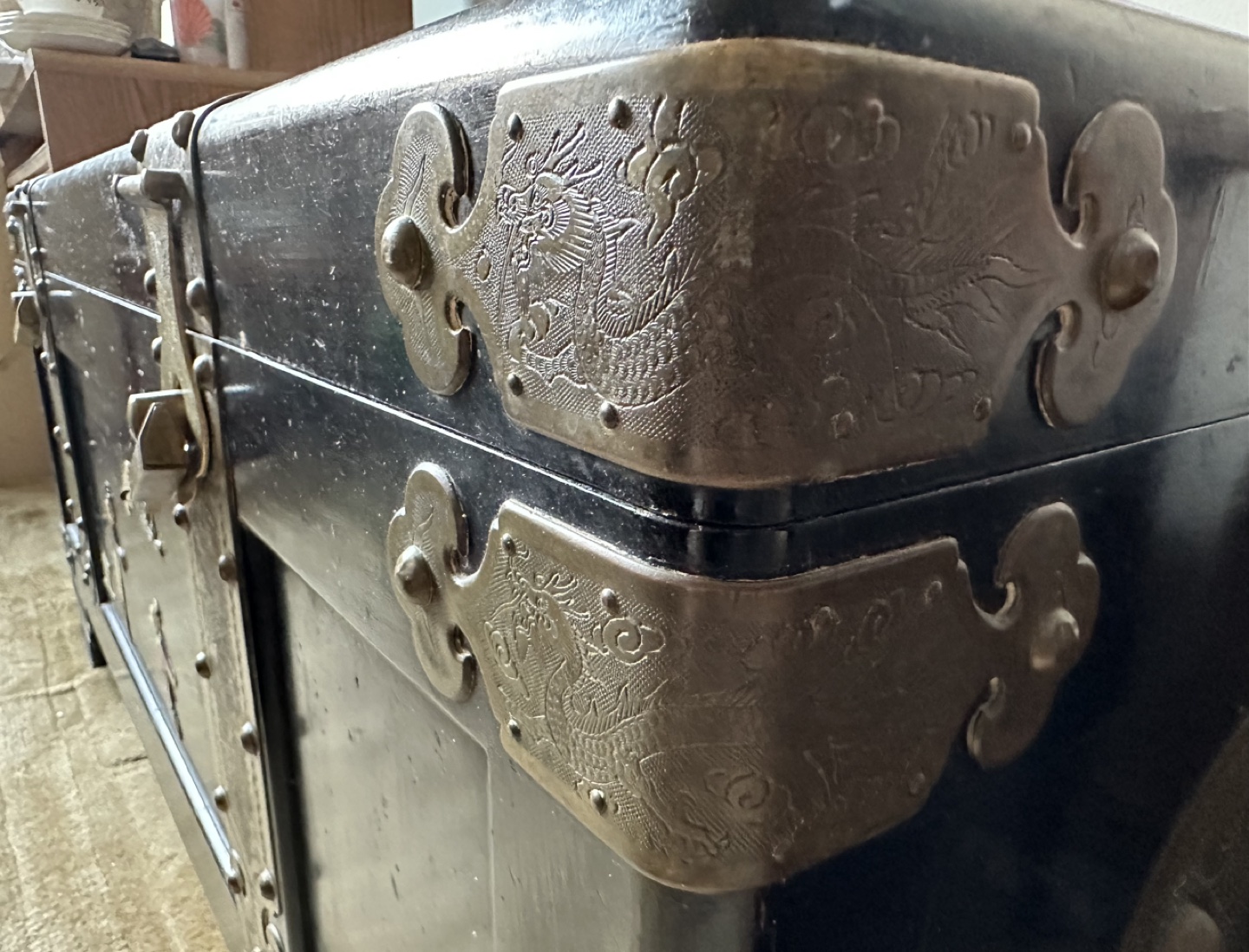 Vintage Solid Wooden Treasure Chest (with Dragon Design) - photo 5