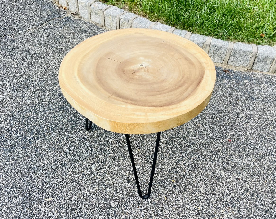 Natural Wood Large Cross Cut Side Table with Iron Hairpin Legs - photo 3