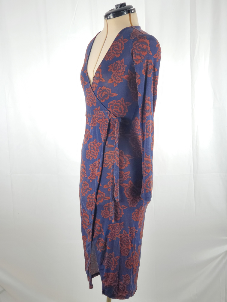 Forever 21 Small Blue & Red Bodycon Floral Wrap Dress - photo 2