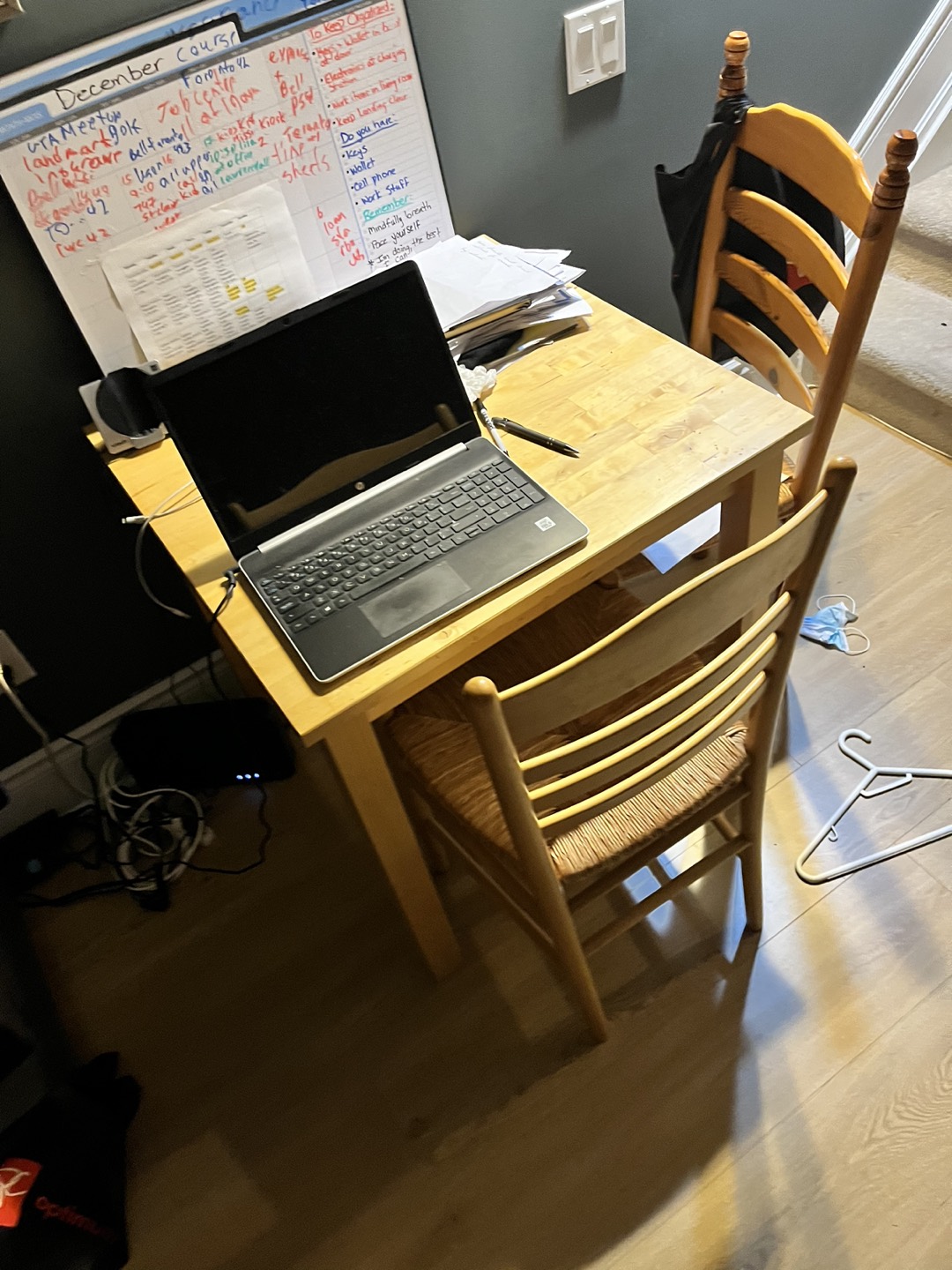 2 chairs small wood table