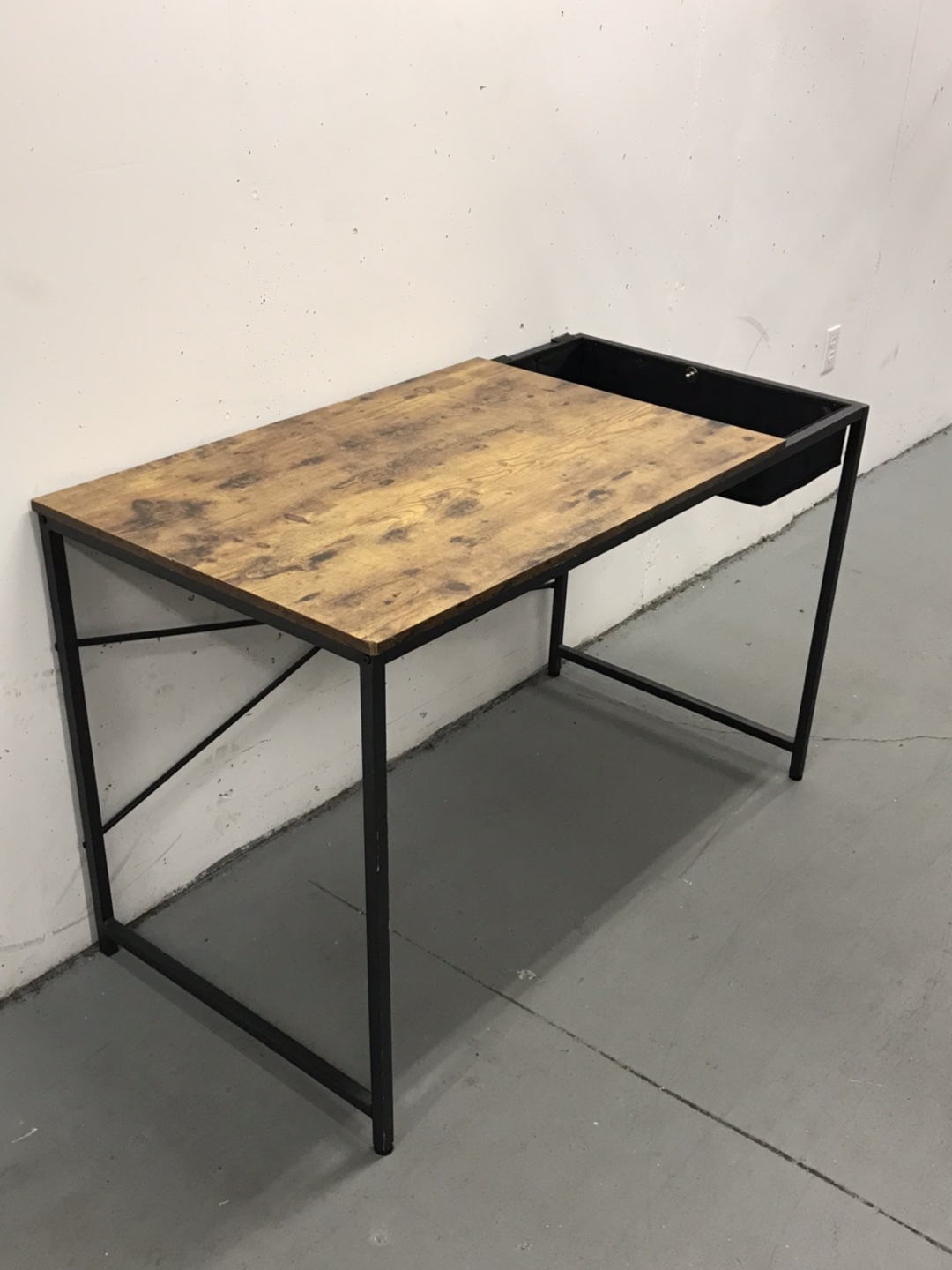 Large Table Desk Beautiful Marble Wood, Storage Metal Legs - photo 2