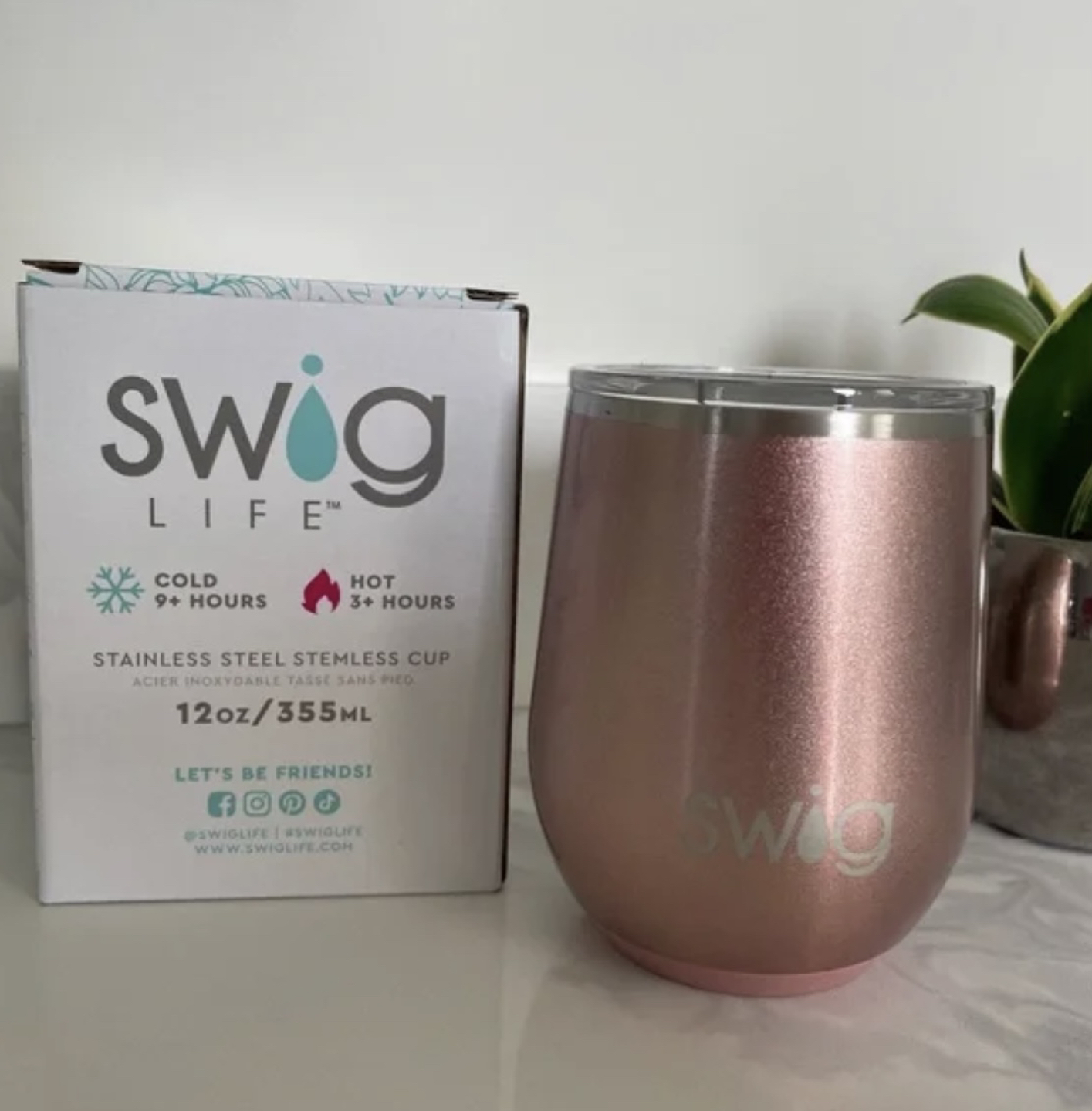 Swig Stemless Wine Cup Stainless Steel Rose Gold  12oz