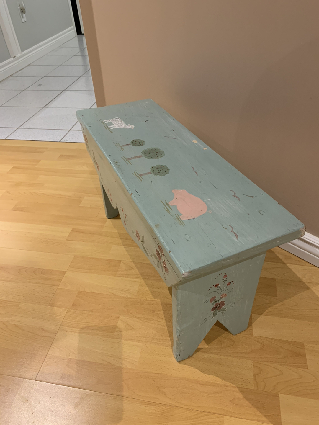 Wooden Bench, Hand painted light green