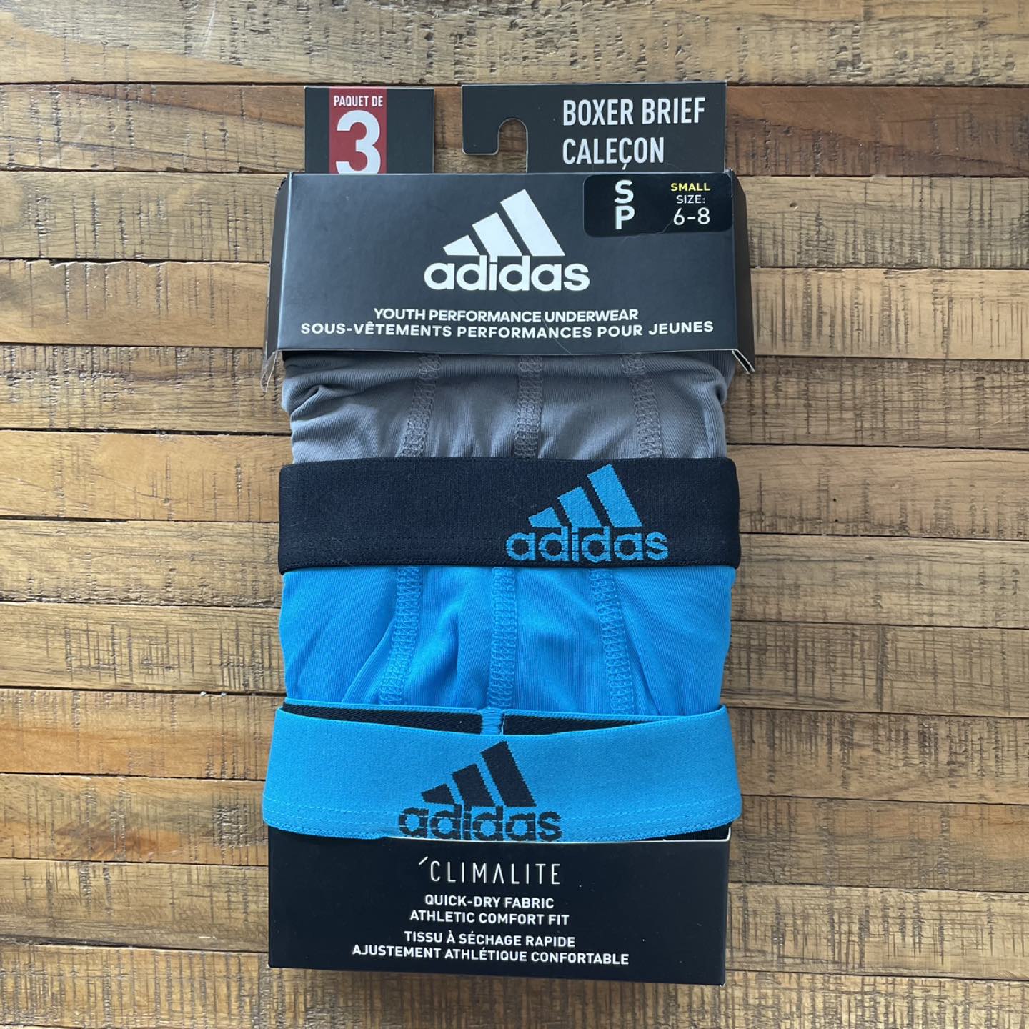 Boys Adidas Quick Dry underwear pack of 3 thumbnail