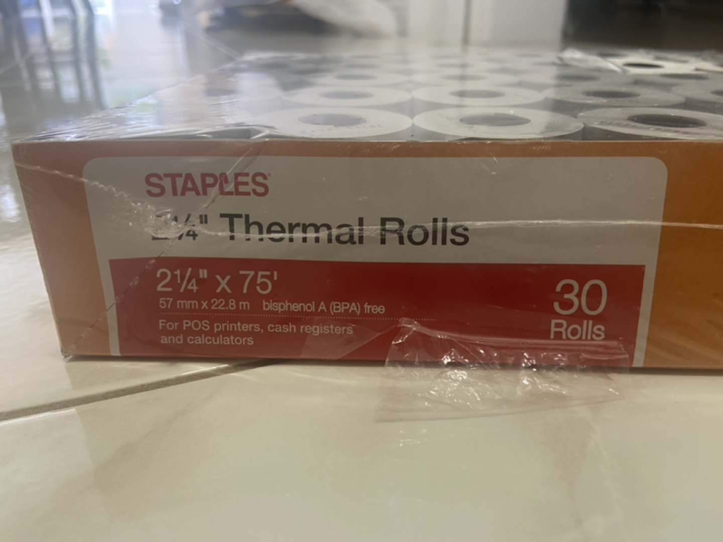 Staples Thermal Paper Roll, 2-1/4" x 75', 30 Pack image indicator(2)