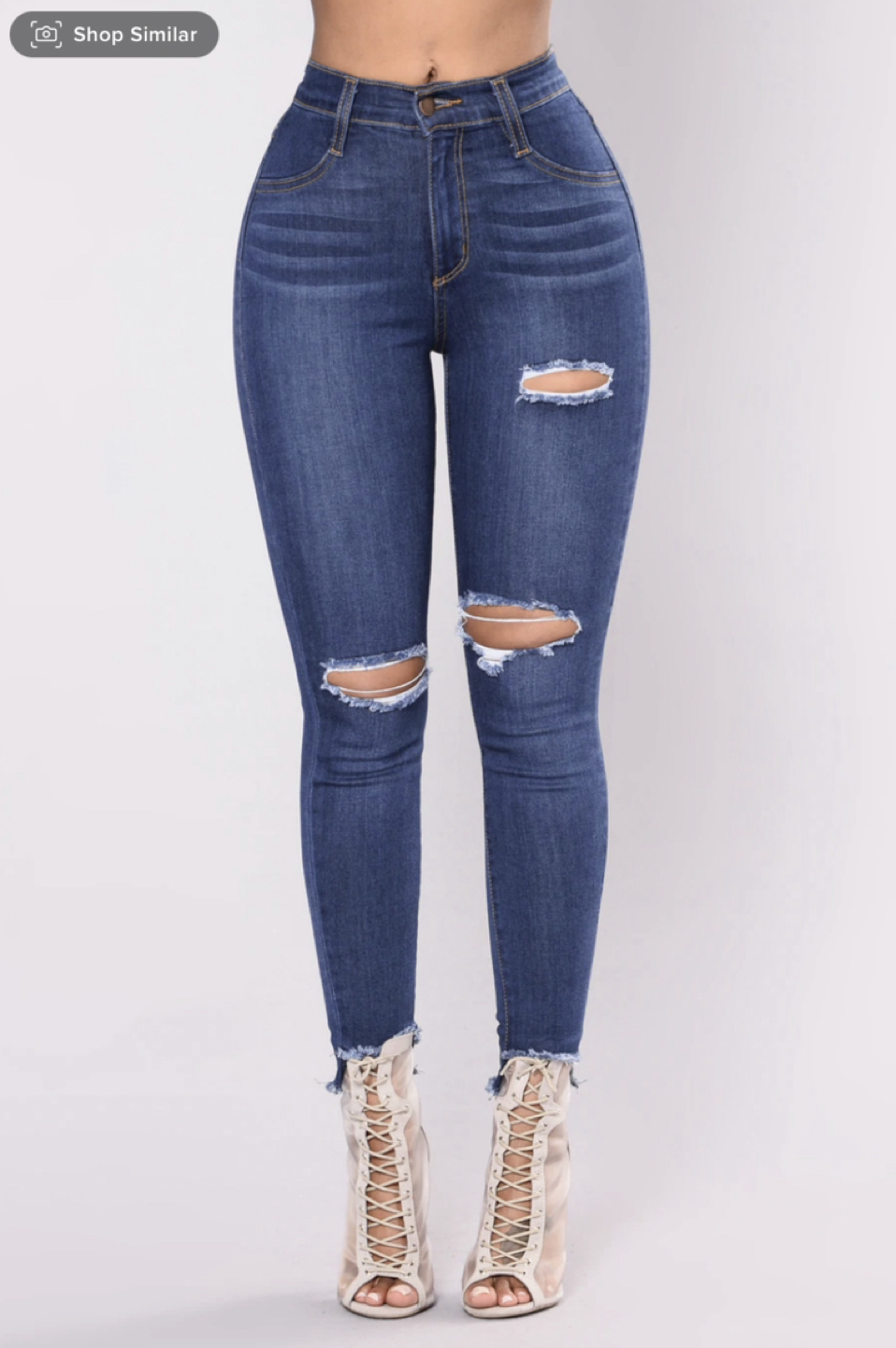 Super Stretchy Distressed Jeans - Medium Blue thumbnail