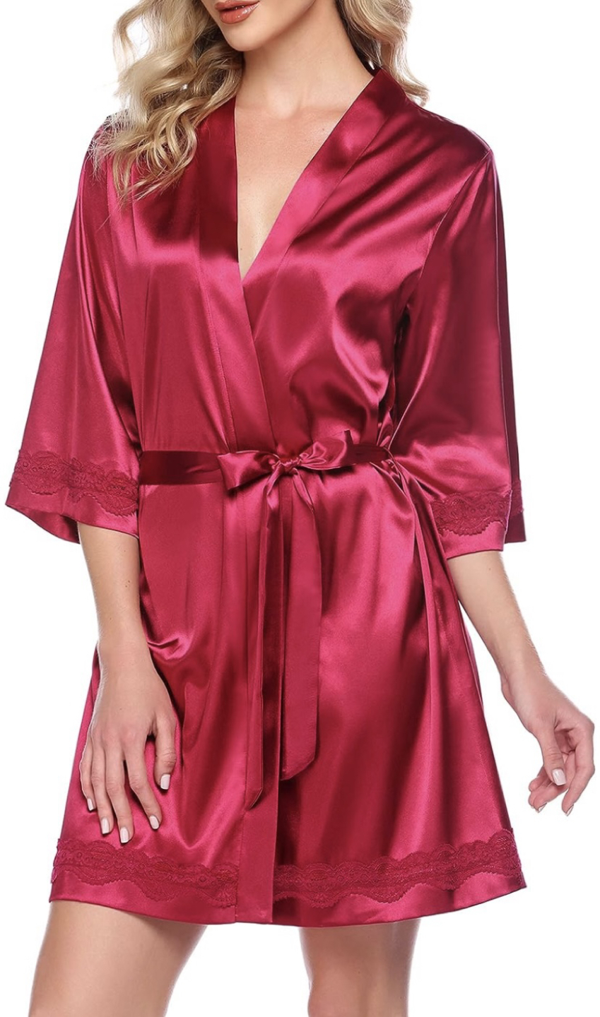 Cherry red women’s silky robe size medium-new thumbnail
