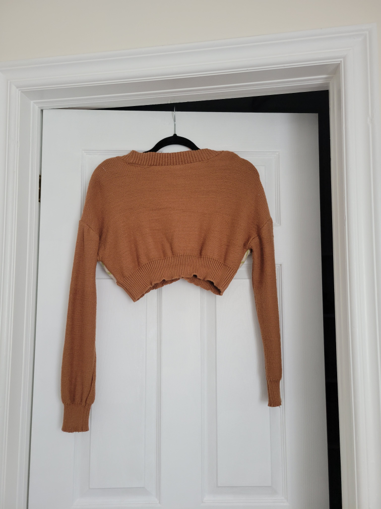 GARAGE Brown Plaid Cropped Knit Sweater / Cardigan image indicator(2)