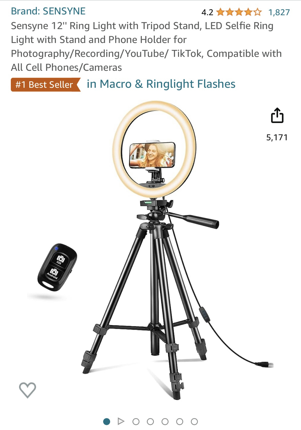 12” ring light with tripod stand