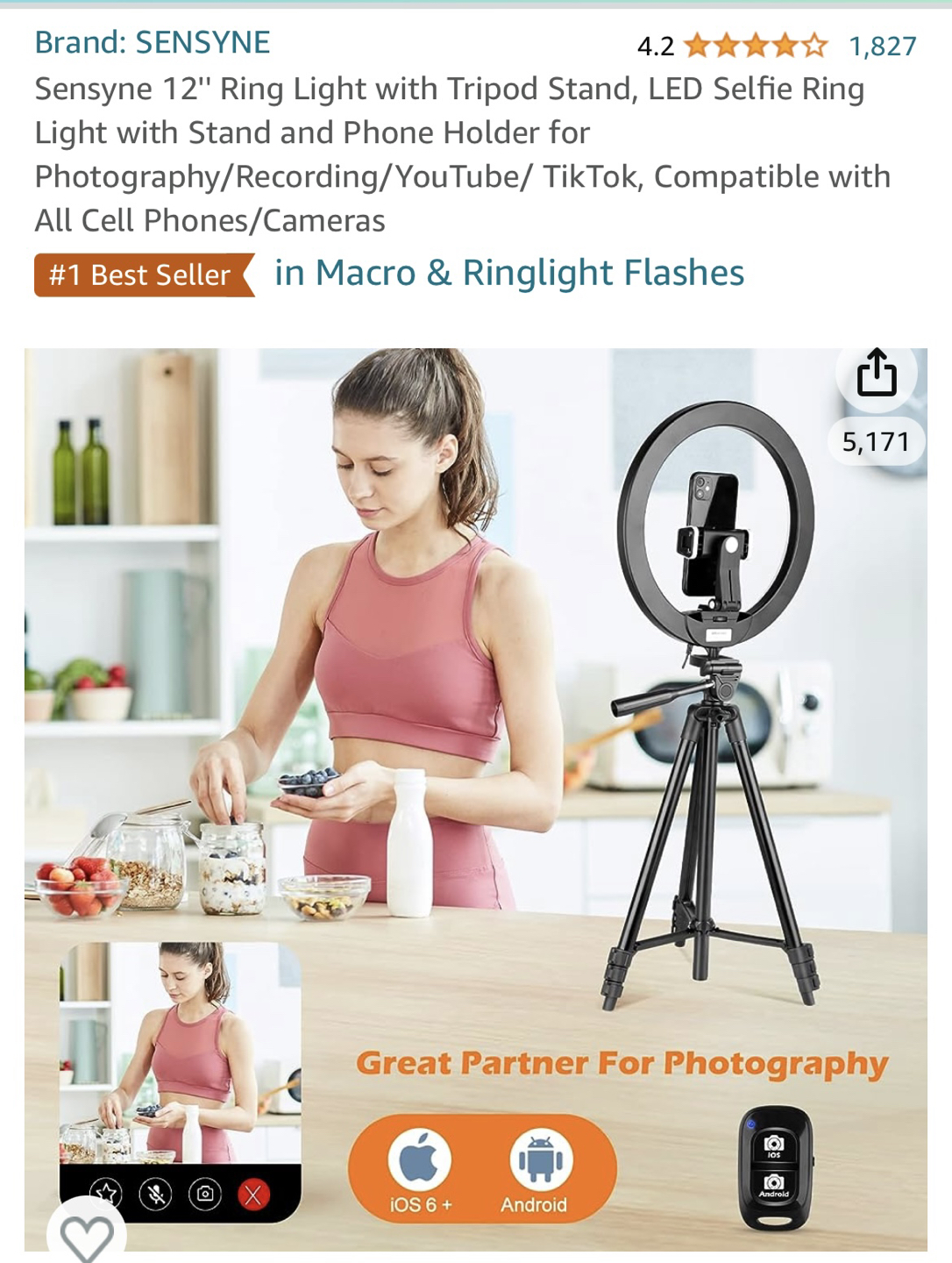 12” ring light with tripod stand - photo 5